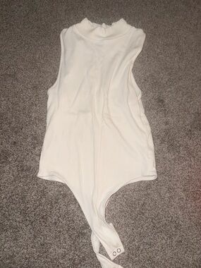 aerie Ivory Ribbed Mock Neck Snap Bodysuit